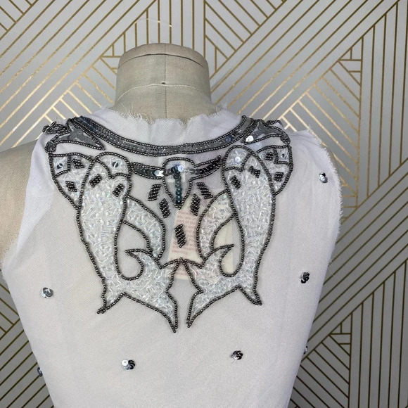 RAGA White Sheer Silver‎ Sequin Beaded Dress - Picture 8 of 12